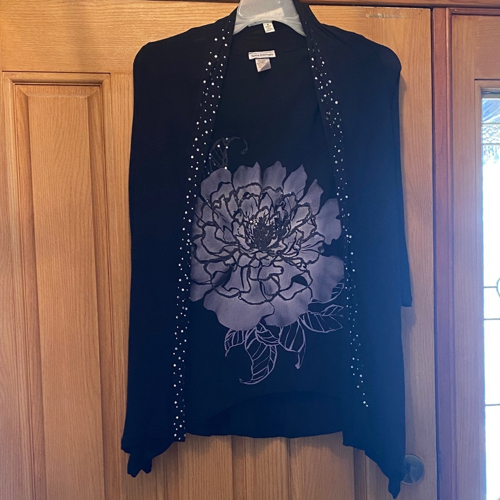 Bling Floral Embellished Women's cardigan and top set